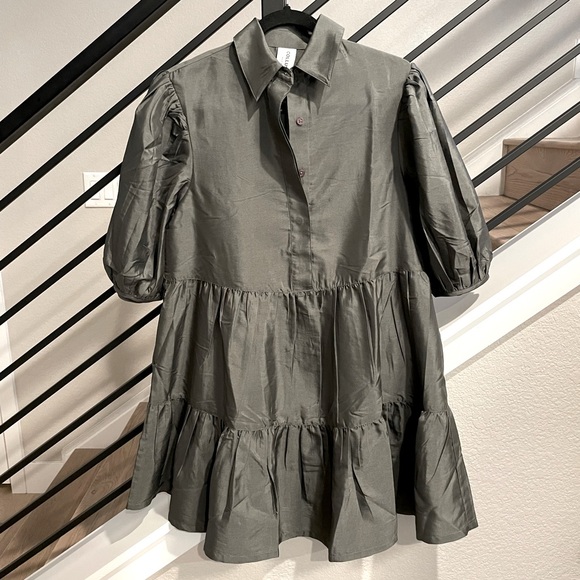 ASOS COLLUSION Tiered Taffeta Smock Dress in Gray - Picture 3 of 9
